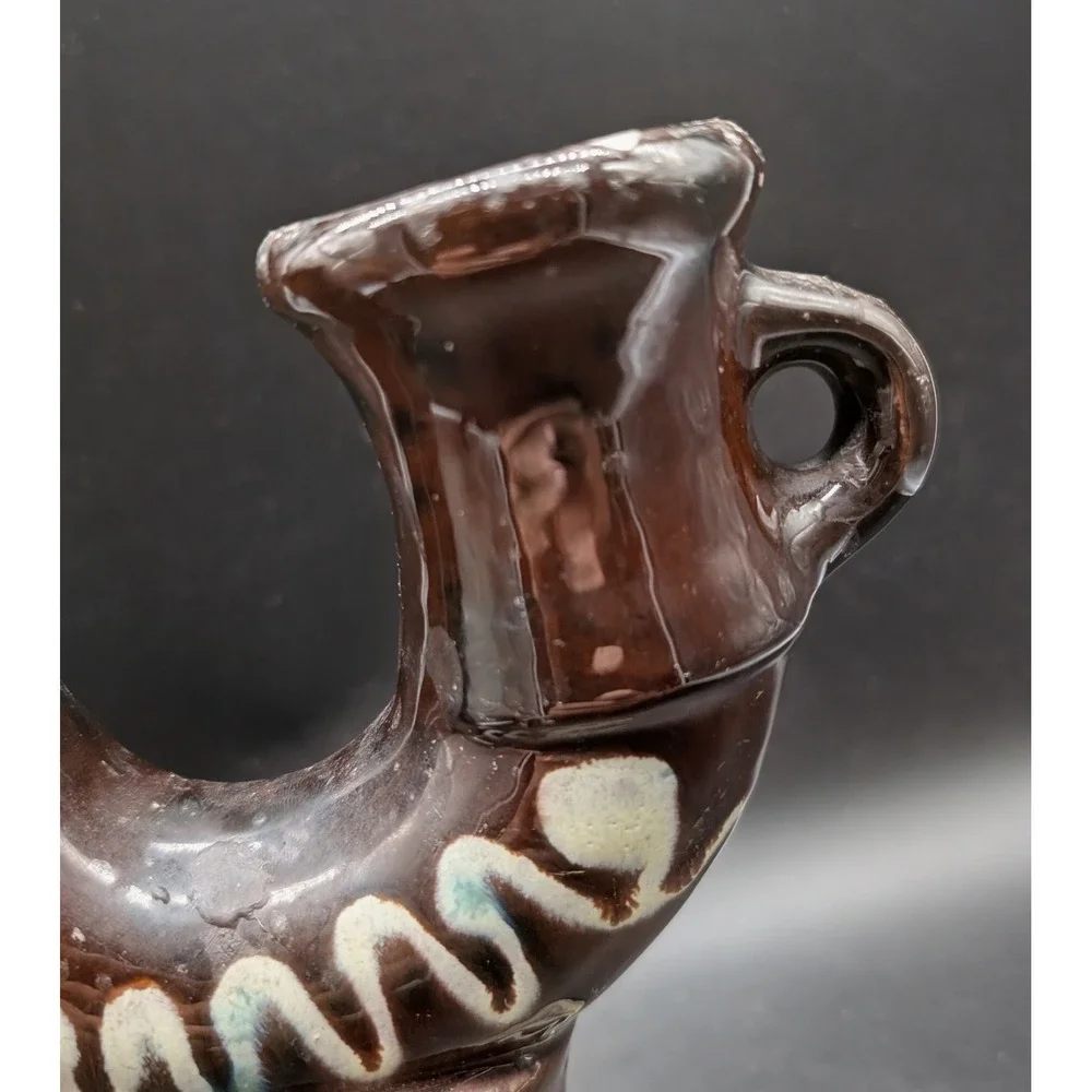 Nittsjo Sweden Thomas Hellstrom 6222 Brown Glazed Pottery Double Candle Holder